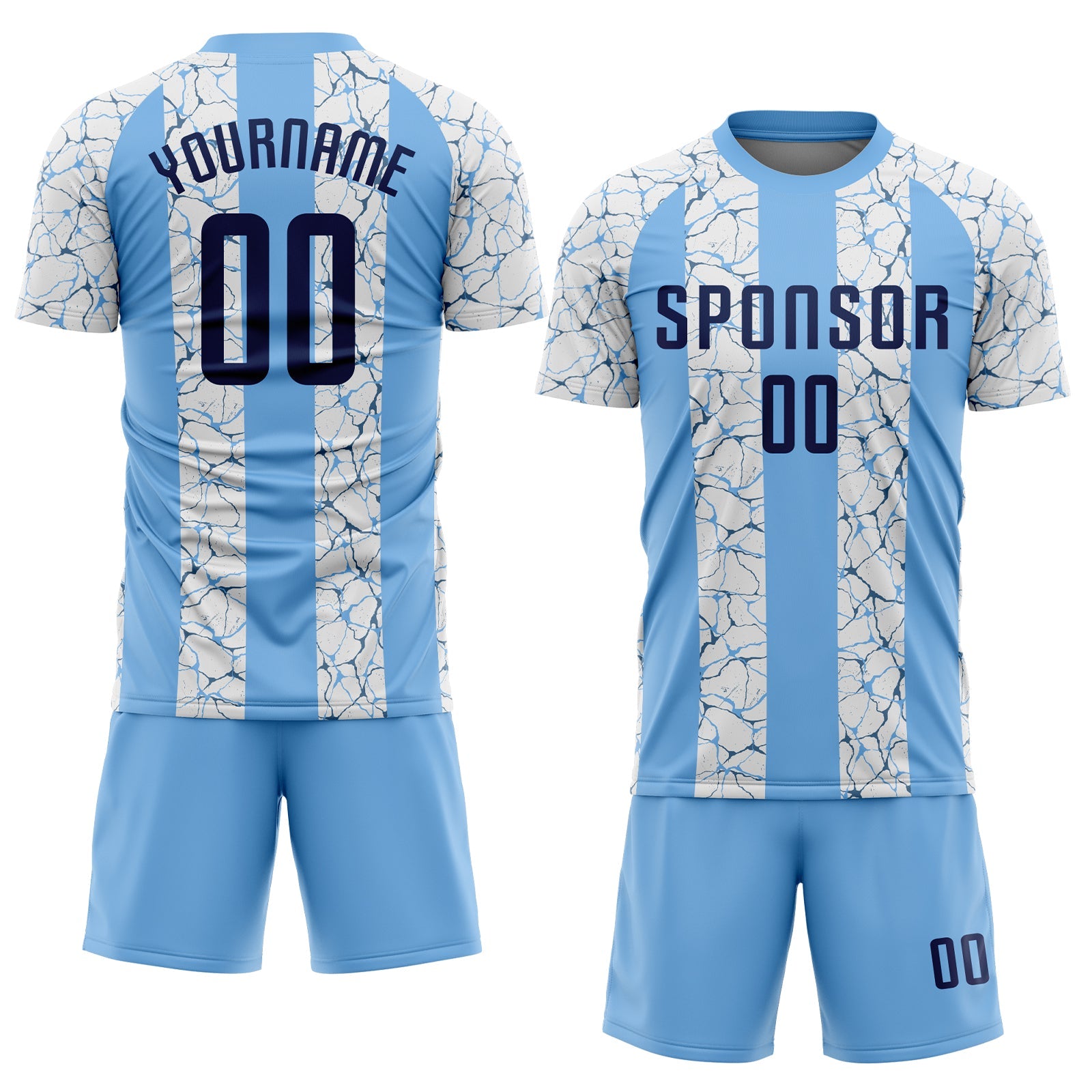 Custom Light Blue Navy-White Sublimation Soccer Uniform Jersey view 2