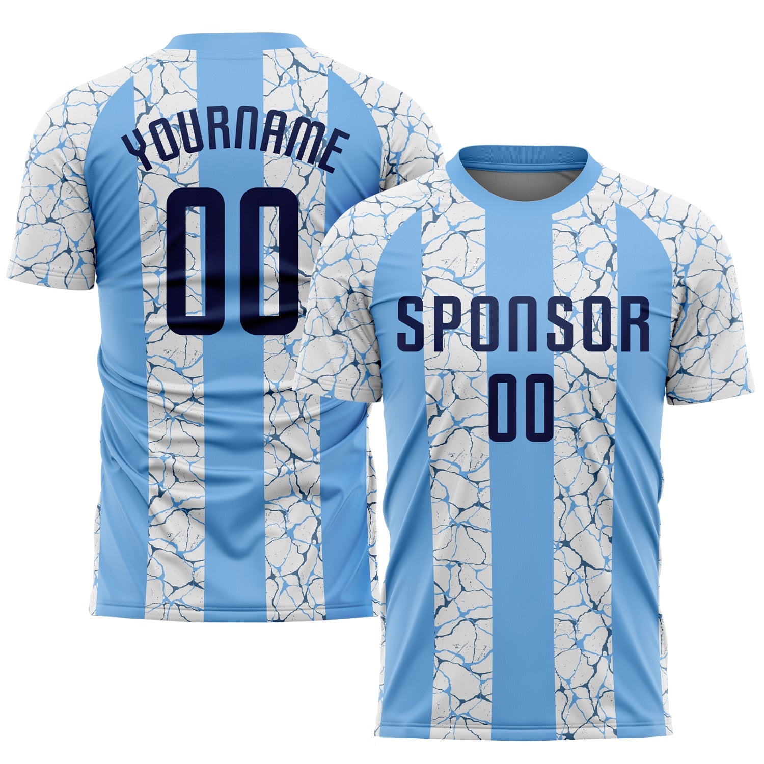 Custom Light Blue Navy-White Sublimation Soccer Uniform Jersey - Main View