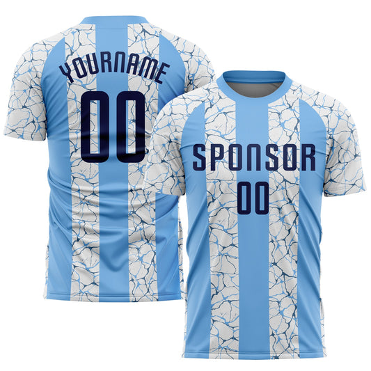 Custom Light Blue Navy-White Sublimation Soccer Uniform Jersey - Main View