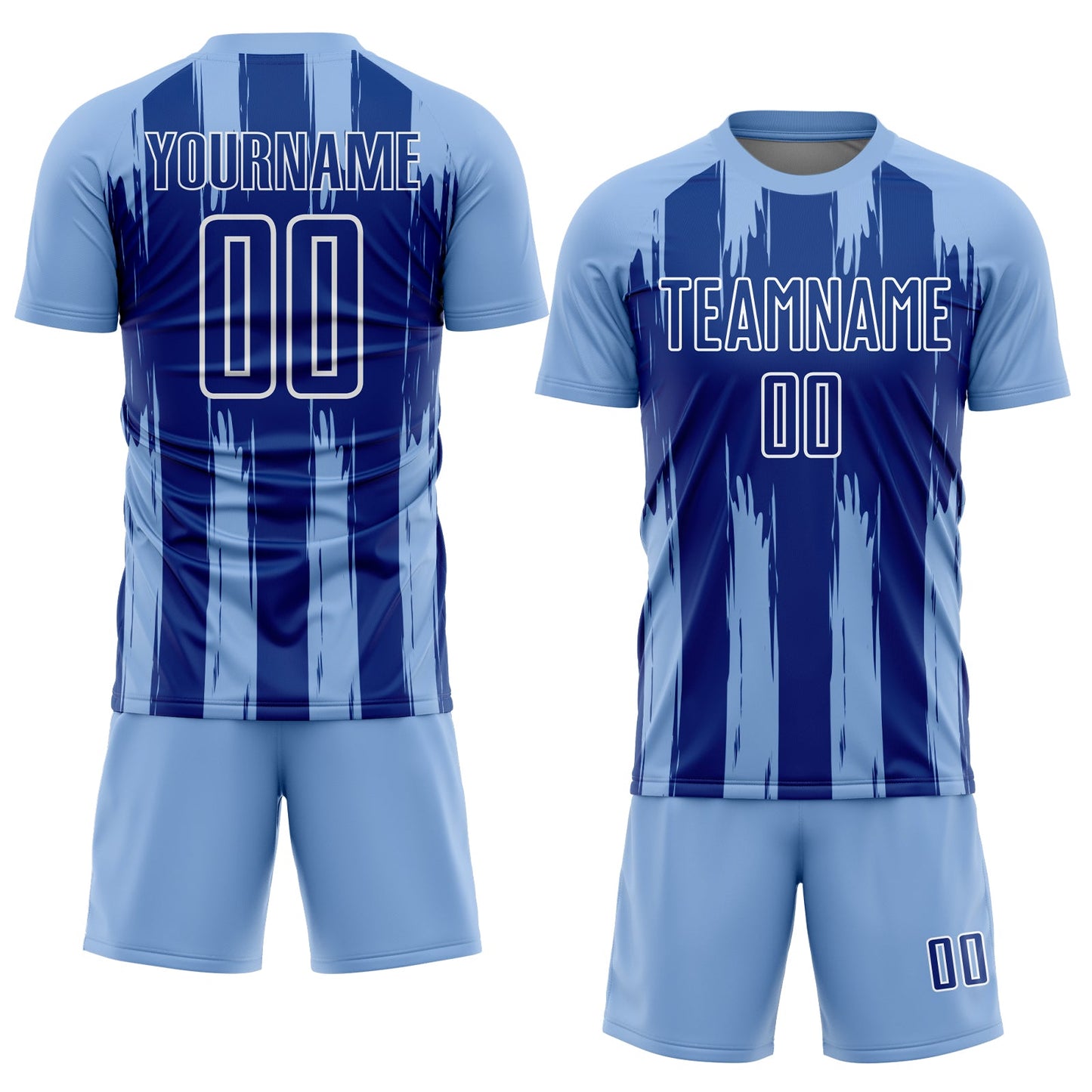 Custom Light Blue Royal-White Abstract Stripes Sublimation Soccer Uniform Jersey view 2