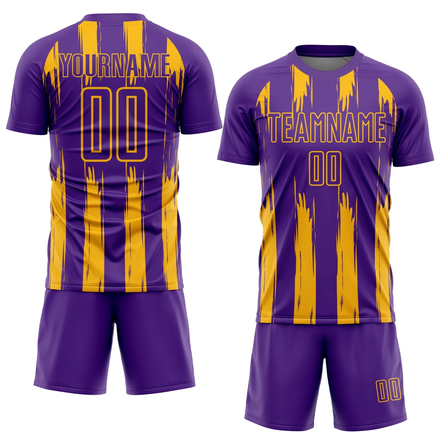 Custom Purple Gold Abstract Stripes Sublimation Soccer Uniform Jersey view 2