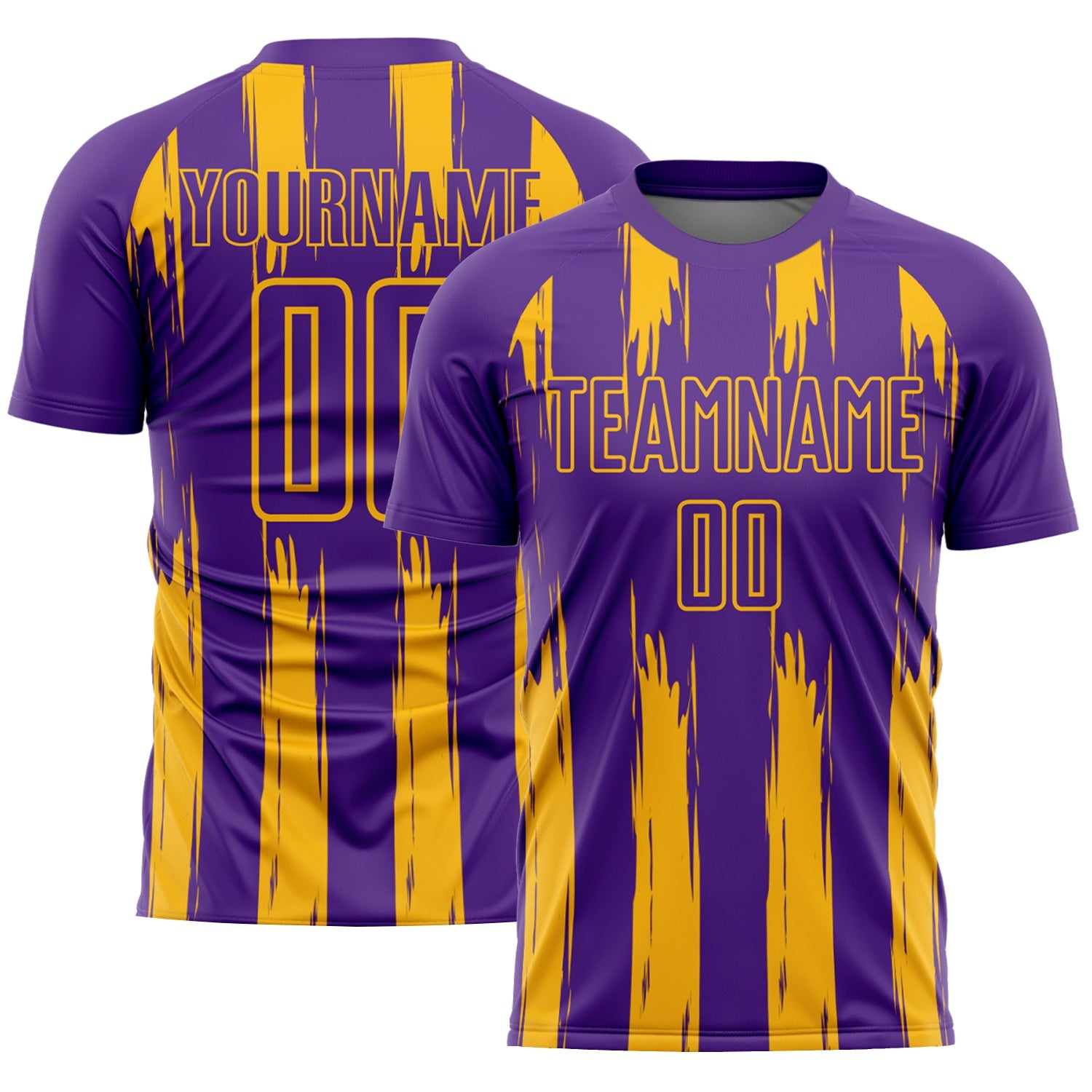 Custom Purple Gold Abstract Stripes Sublimation Soccer Uniform Jersey - Main View