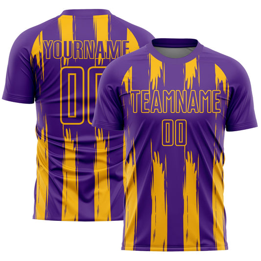 Custom Purple Gold Abstract Stripes Sublimation Soccer Uniform Jersey - Main View
