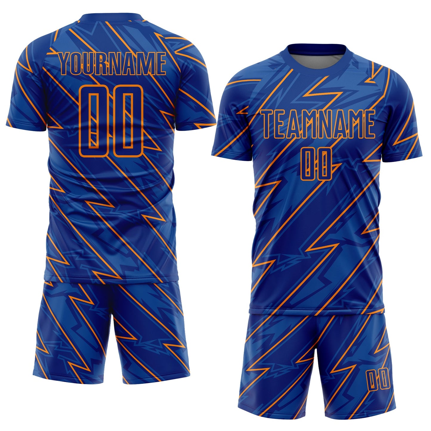 Custom Royal Bay Orange Lightning Sublimation Soccer Uniform Jersey view 2