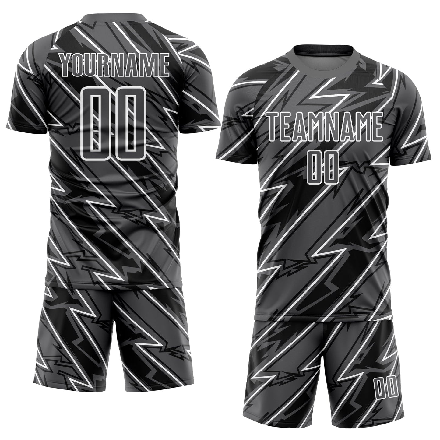Custom Steel Gray White Lightning Sublimation Soccer Uniform Jersey view 2