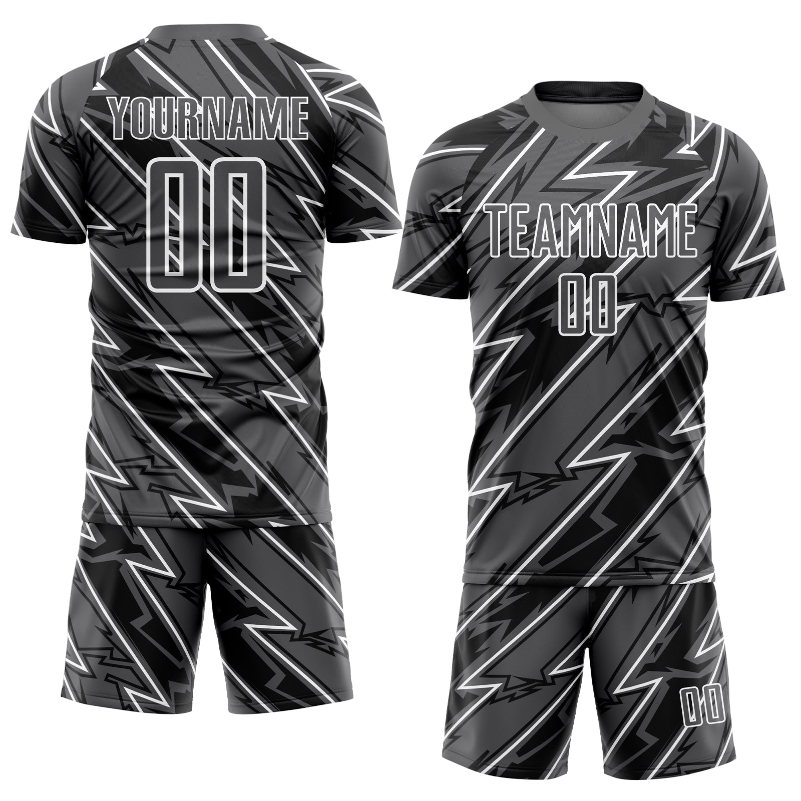 Custom Steel Gray White Lightning Sublimation Soccer Uniform Jersey view 2