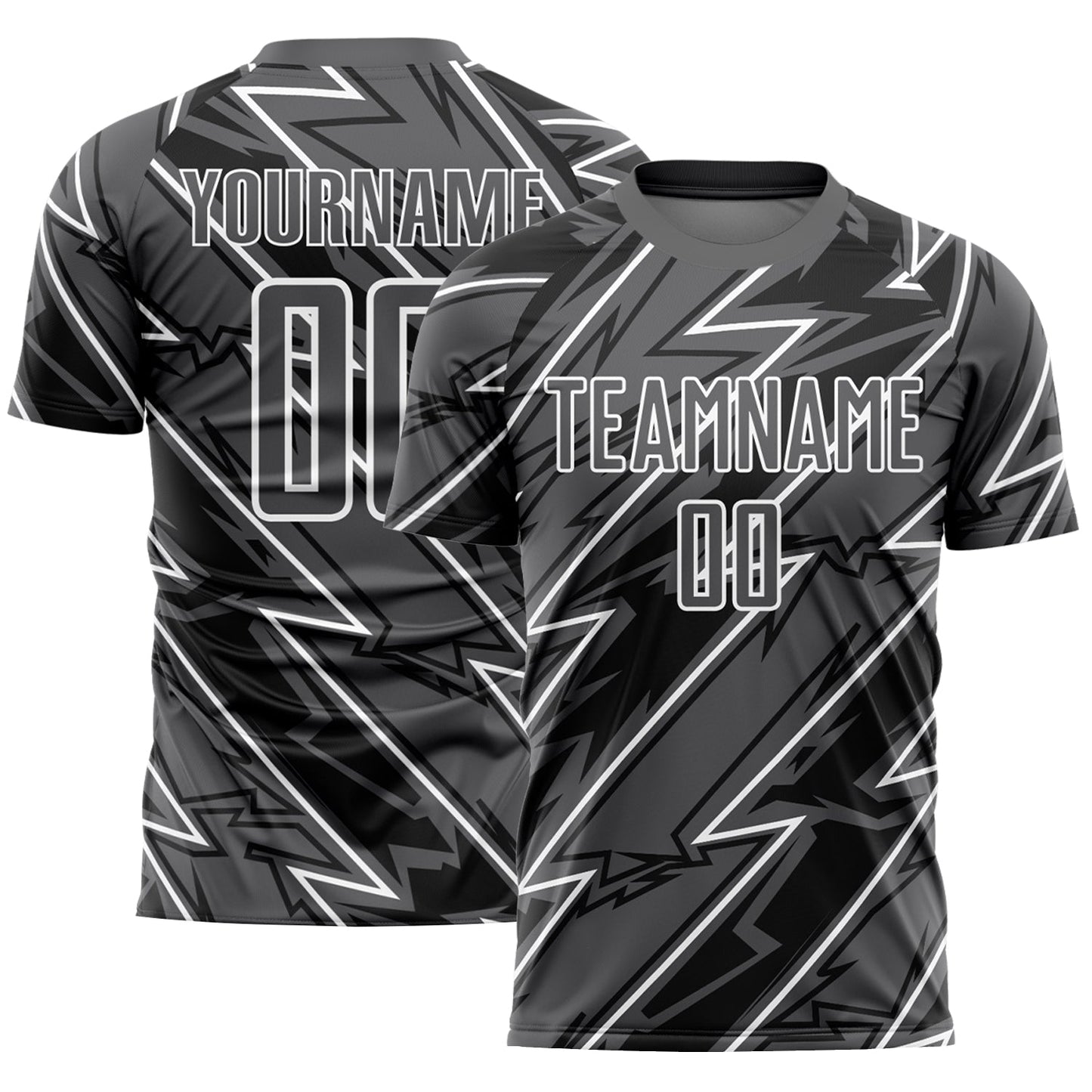 Custom Steel Gray White Lightning Sublimation Soccer Uniform Jersey - Main View