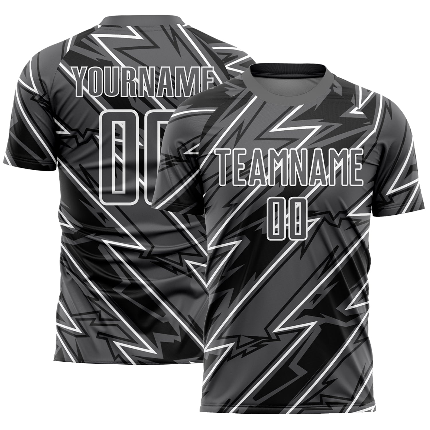 Custom Steel Gray White Lightning Sublimation Soccer Uniform Jersey - Main View