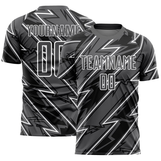 Custom Steel Gray White Lightning Sublimation Soccer Uniform Jersey - Main View