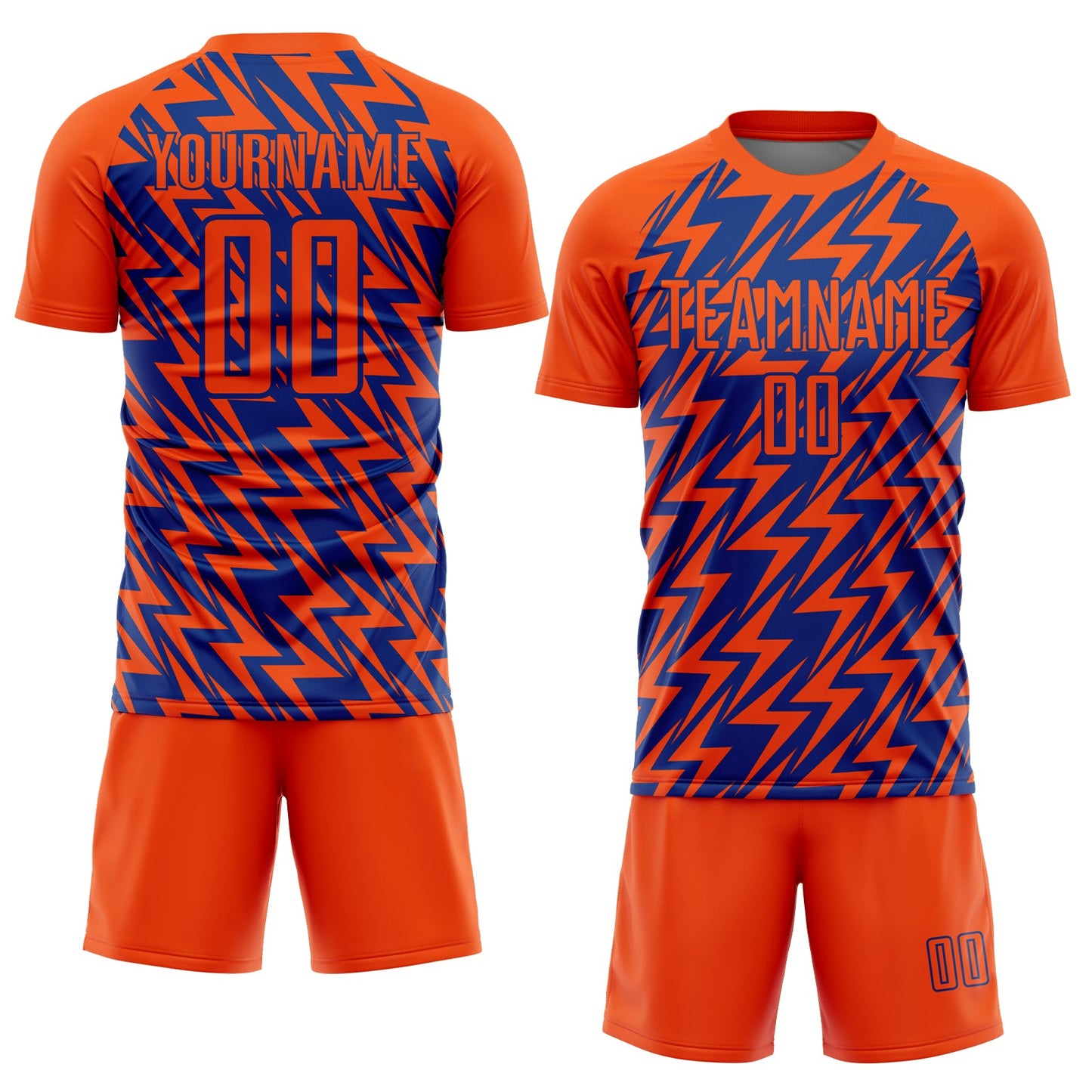 Custom Orange Royal Lightning Sublimation Soccer Uniform Jersey view 2
