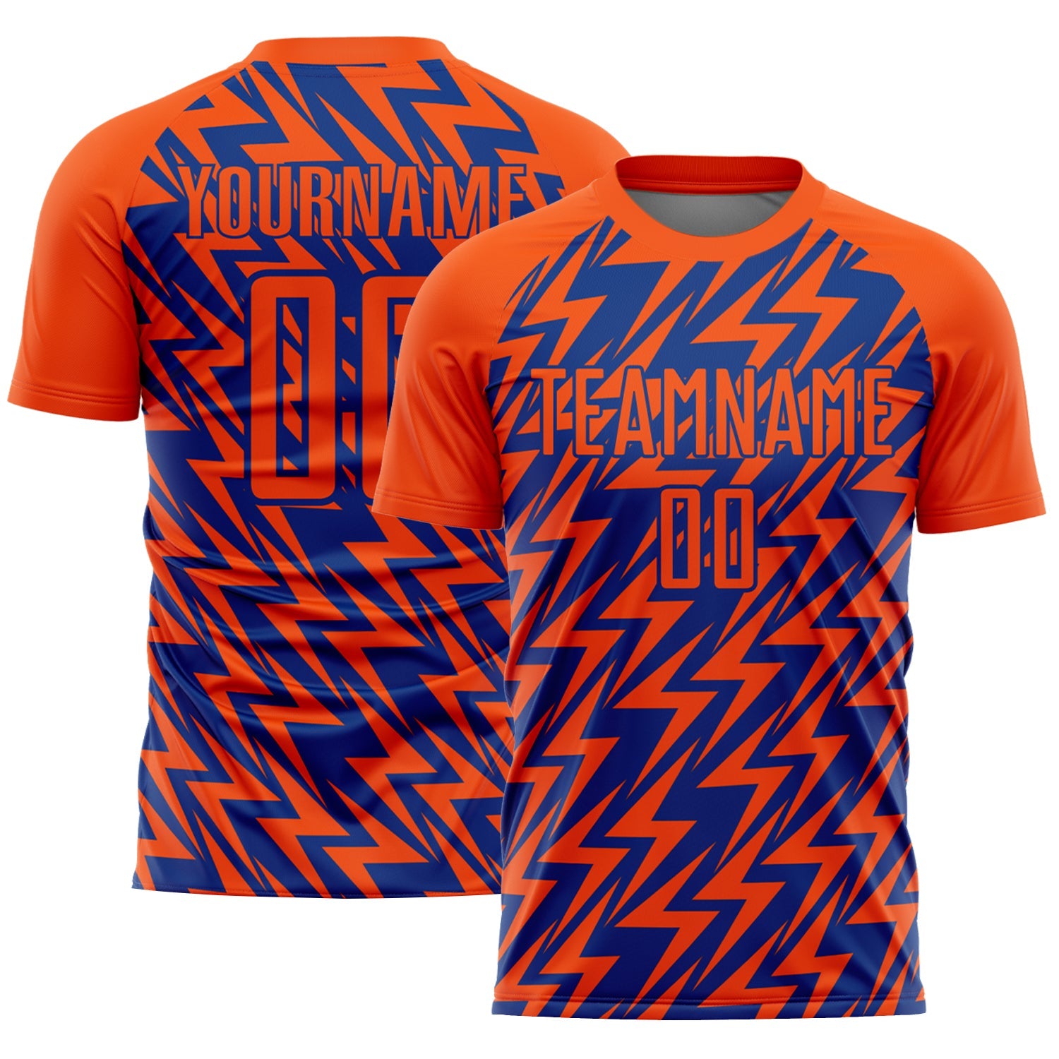 Custom Orange Royal Lightning Sublimation Soccer Uniform Jersey - Main View