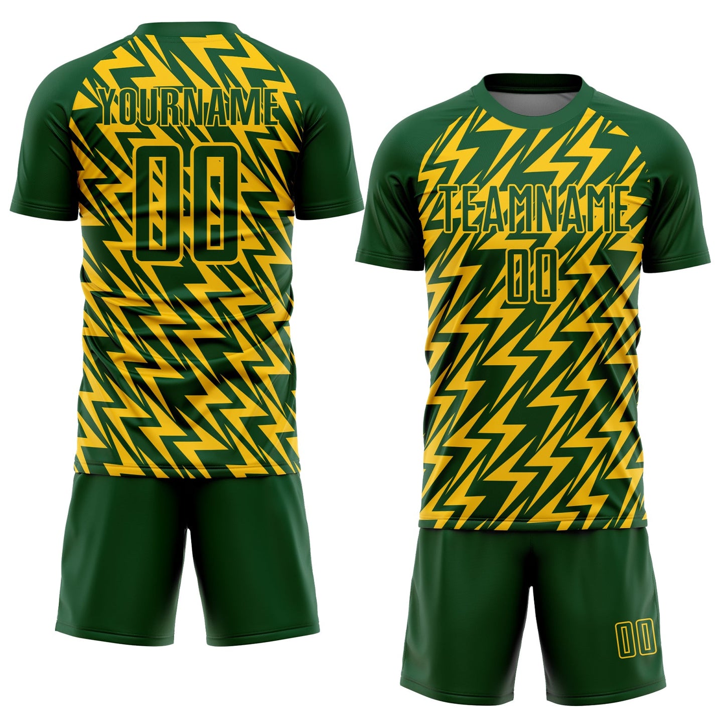 Custom Green Yellow Lightning Sublimation Soccer Uniform Jersey view 2