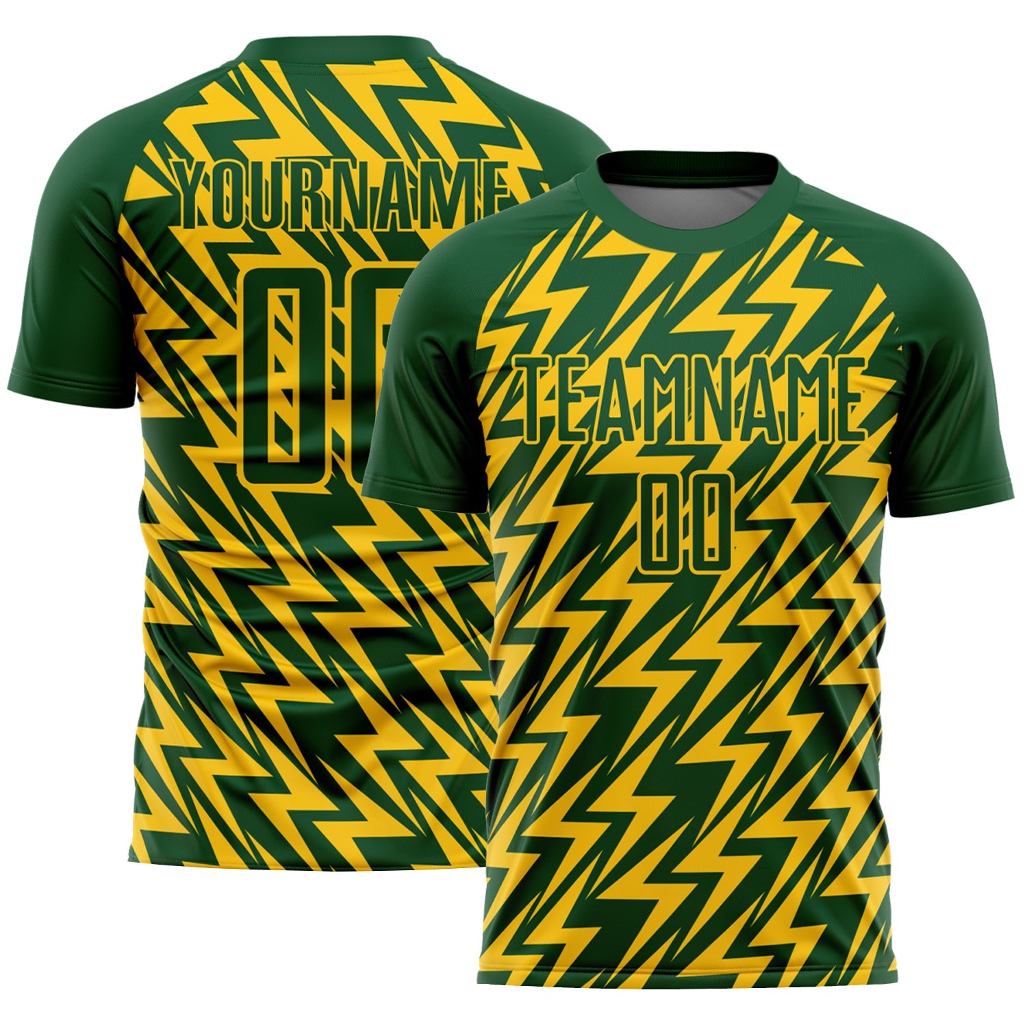 Custom Green Yellow Lightning Sublimation Soccer Uniform Jersey - Main View