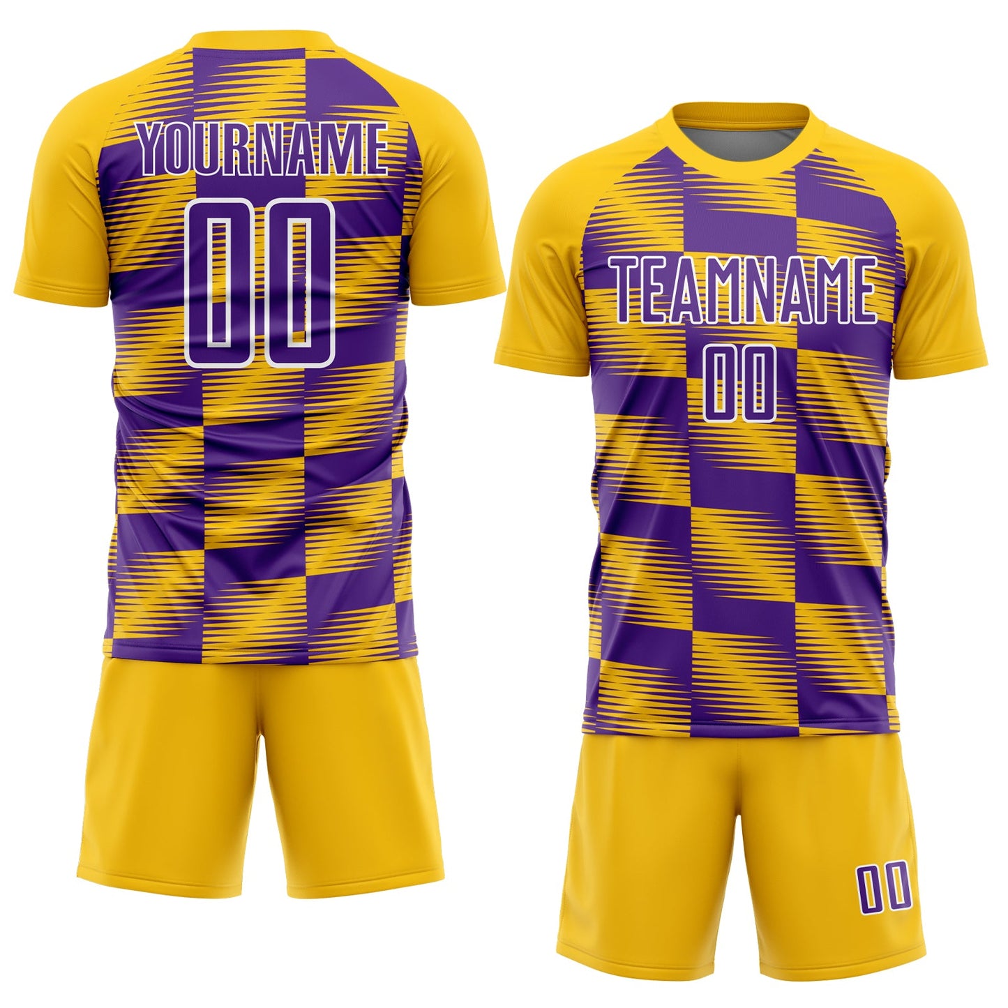 Custom Yellow Purple-White Lines Sublimation Soccer Uniform Jersey view 2