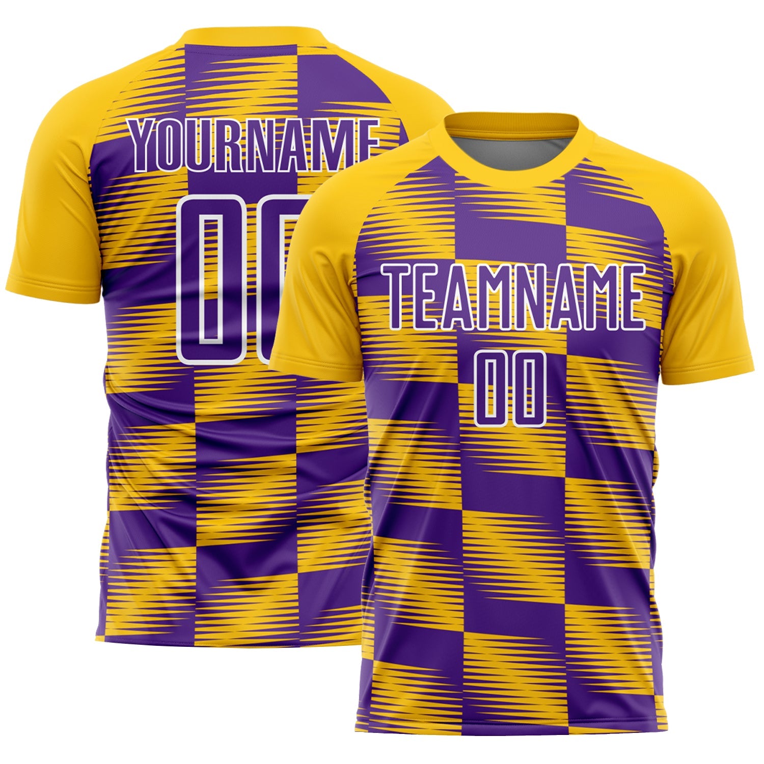Custom Yellow Purple-White Lines Sublimation Soccer Uniform Jersey - Main View