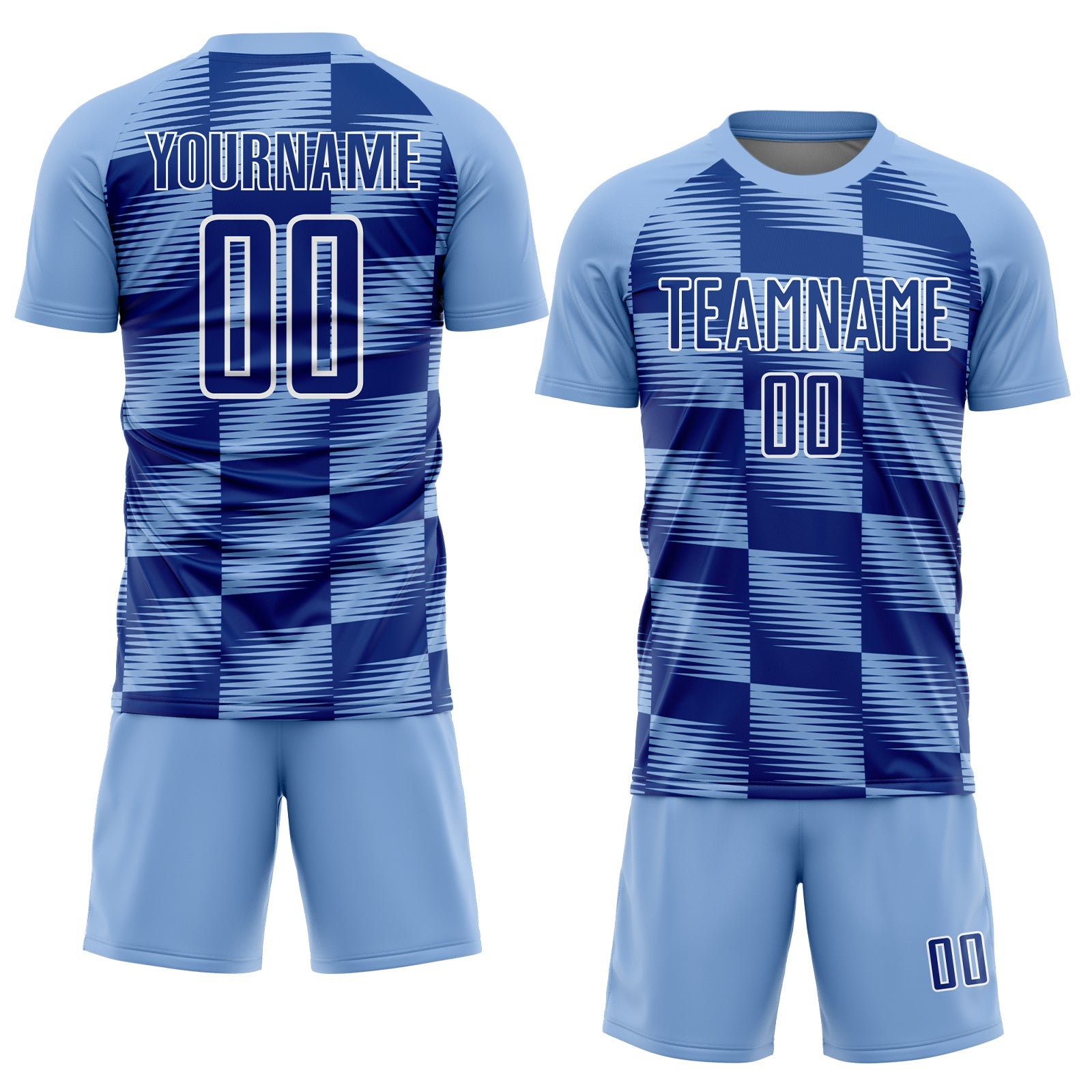 Custom Light Blue Royal-White Lines Sublimation Soccer Uniform Jersey view 2