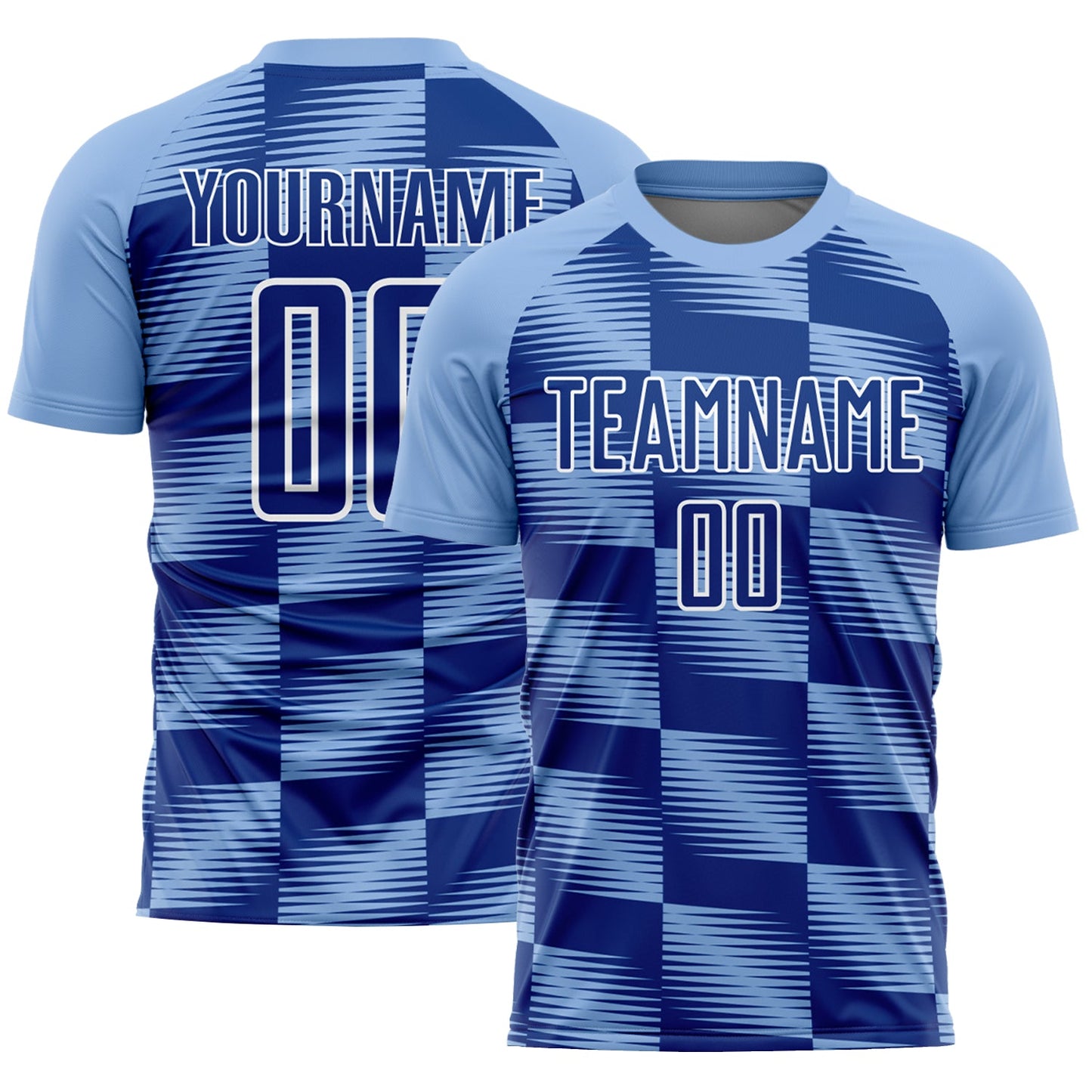 Custom Light Blue Royal-White Lines Sublimation Soccer Uniform Jersey - Main View