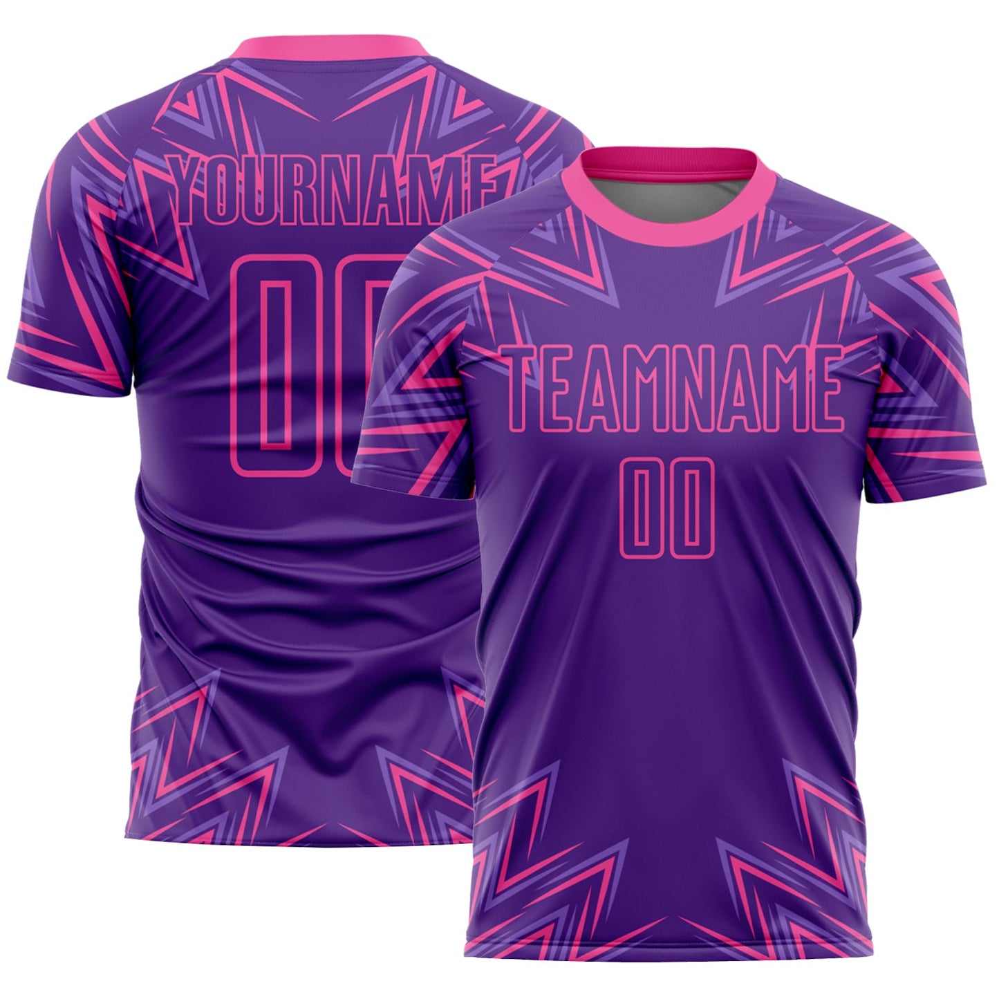Custom Purple Pink Geometric Shapes Sublimation Soccer Uniform Jersey - Main View