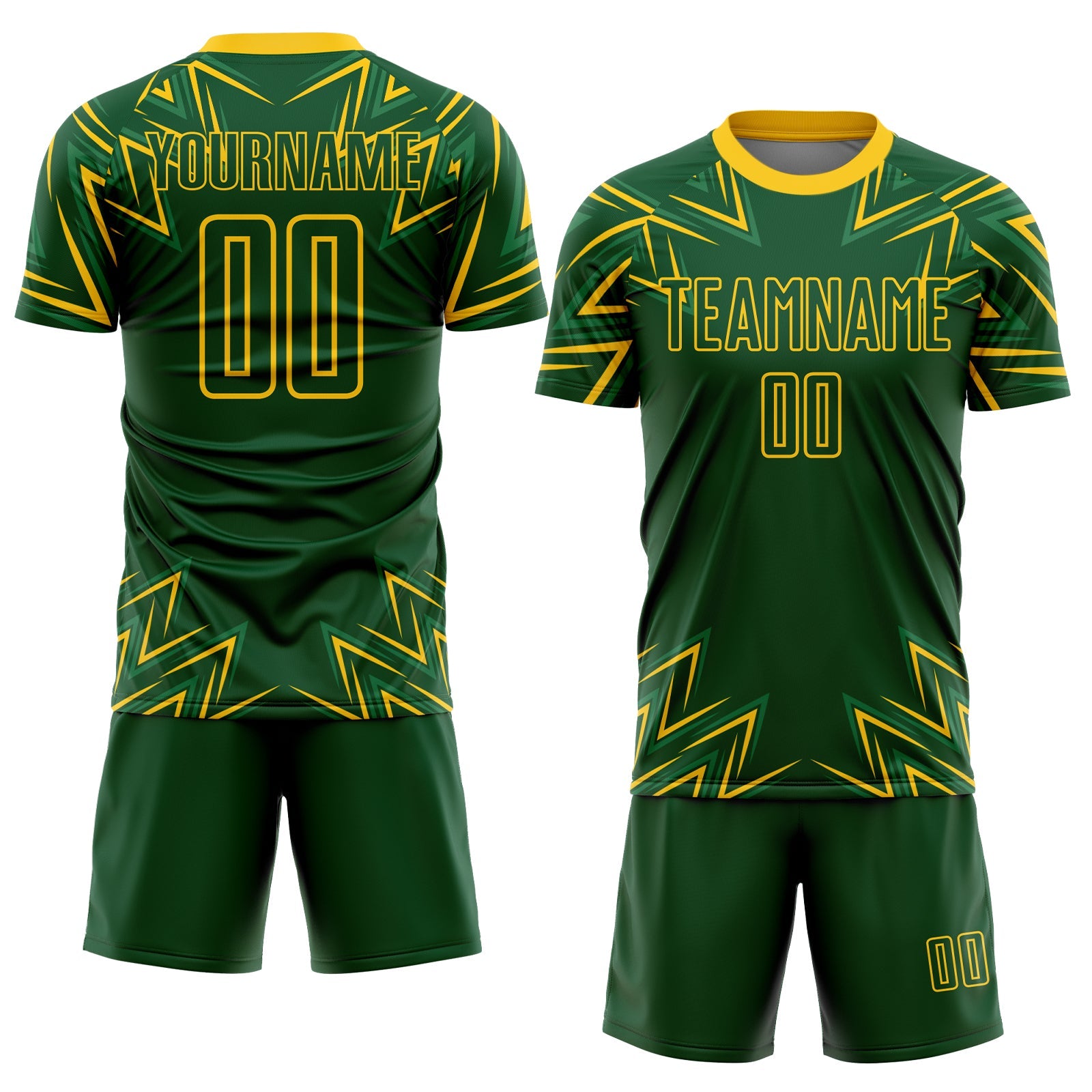 Custom Green Yellow Geometric Shapes Sublimation Soccer Uniform Jersey view 2