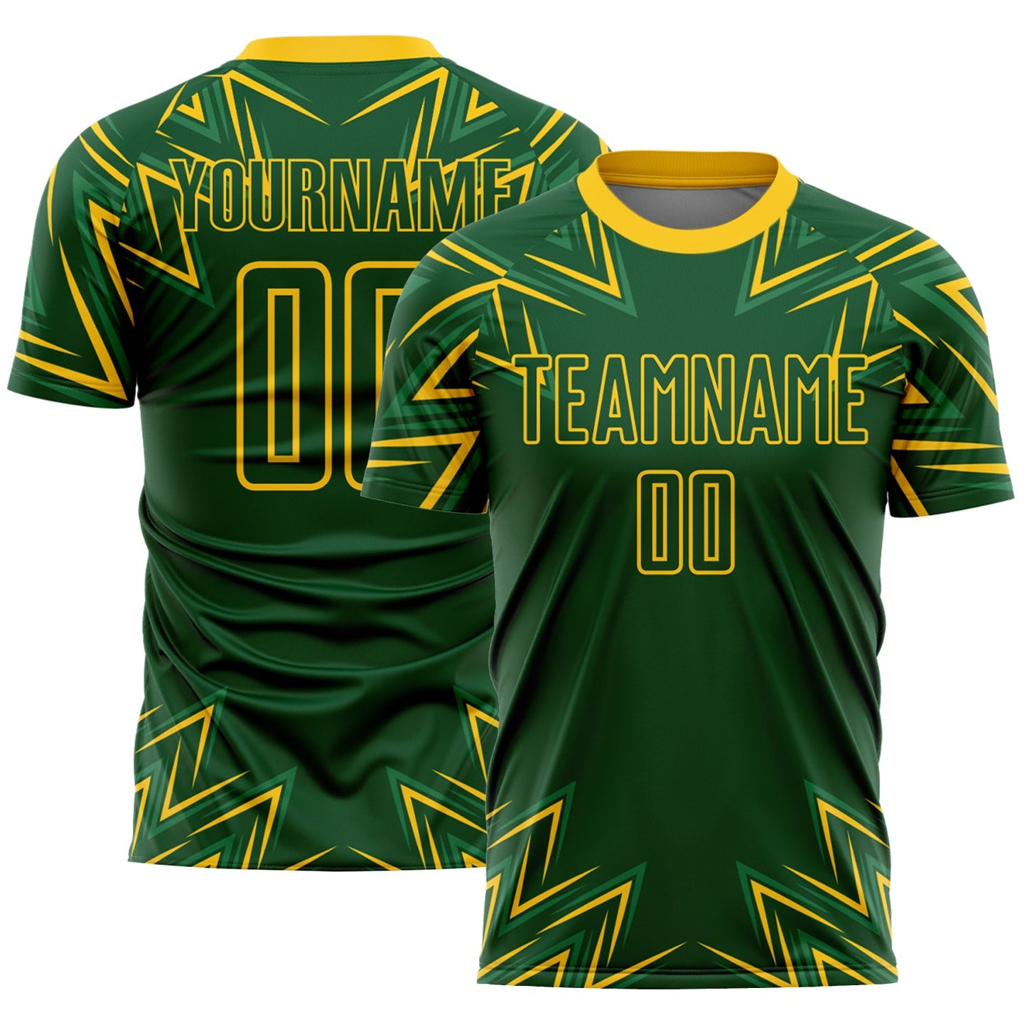 Custom Green Yellow Geometric Shapes Sublimation Soccer Uniform Jersey - Main View