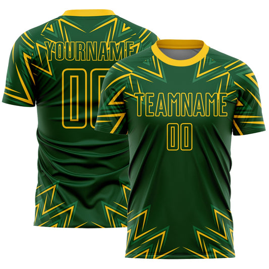 Custom Green Yellow Geometric Shapes Sublimation Soccer Uniform Jersey - Main View
