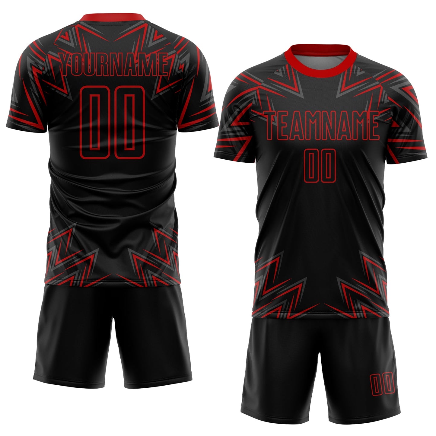 Custom Black Red Geometric Shapes Sublimation Soccer Uniform Jersey view 2