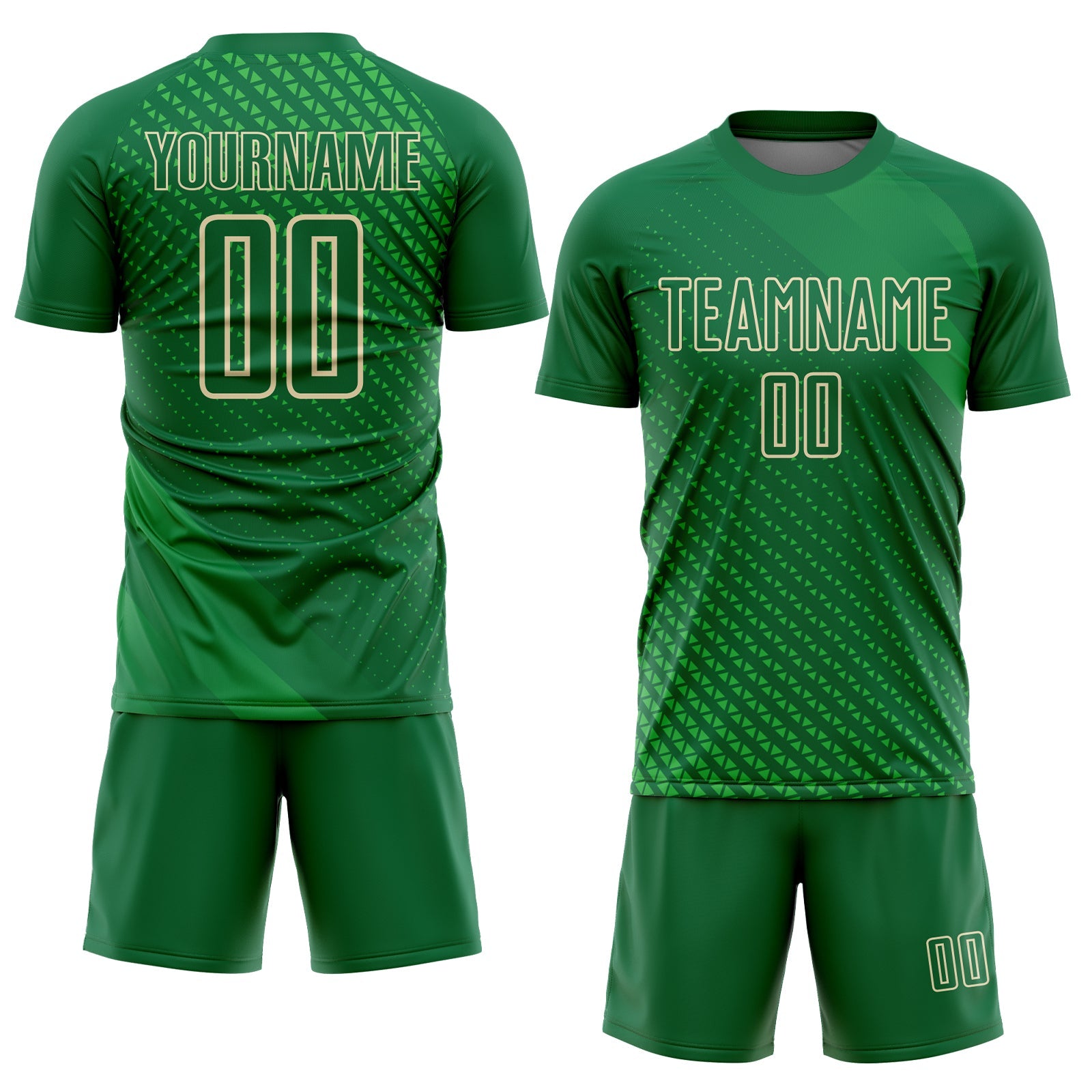 Custom Kelly Green City Cream Geometric Shapes Sublimation Soccer Uniform Jersey view 2