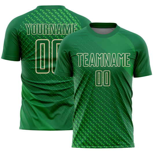Custom Kelly Green City Cream Geometric Shapes Sublimation Soccer Uniform Jersey - Main View