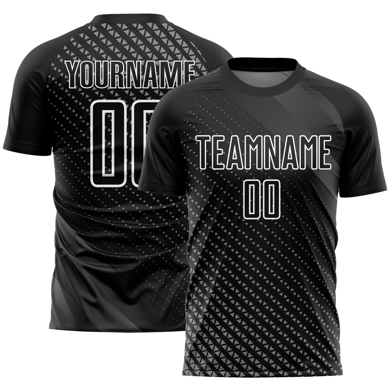 Custom Black White Geometric Shapes Sublimation Soccer Uniform Jersey - Main View