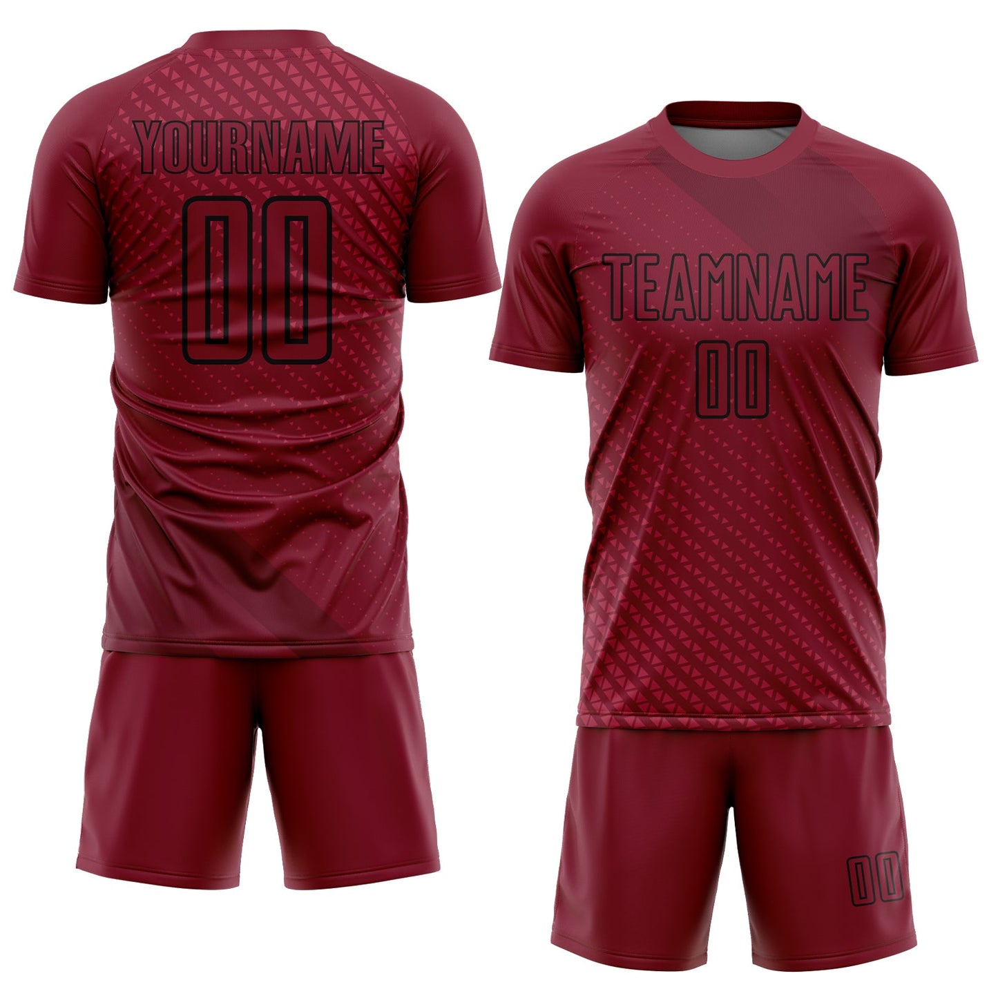 Custom Crimson Black Geometric Shapes Sublimation Soccer Uniform Jersey view 2