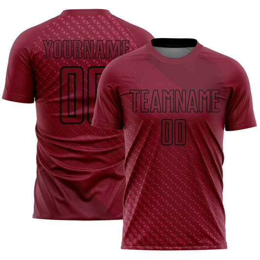 Custom Crimson Black Geometric Shapes Sublimation Soccer Uniform Jersey - Main View