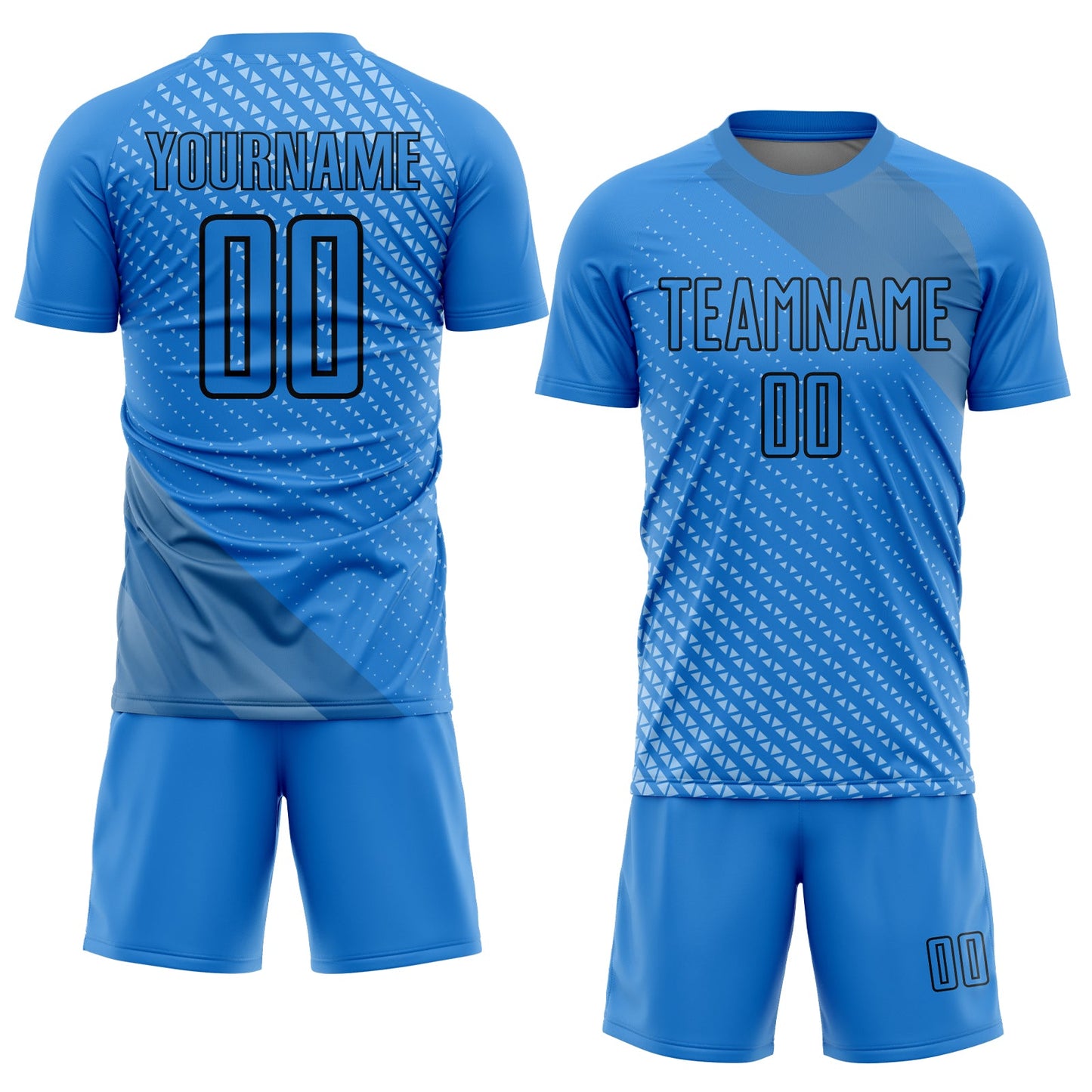 Custom Lakes Blue Black Geometric Shapes Sublimation Soccer Uniform Jersey view 2