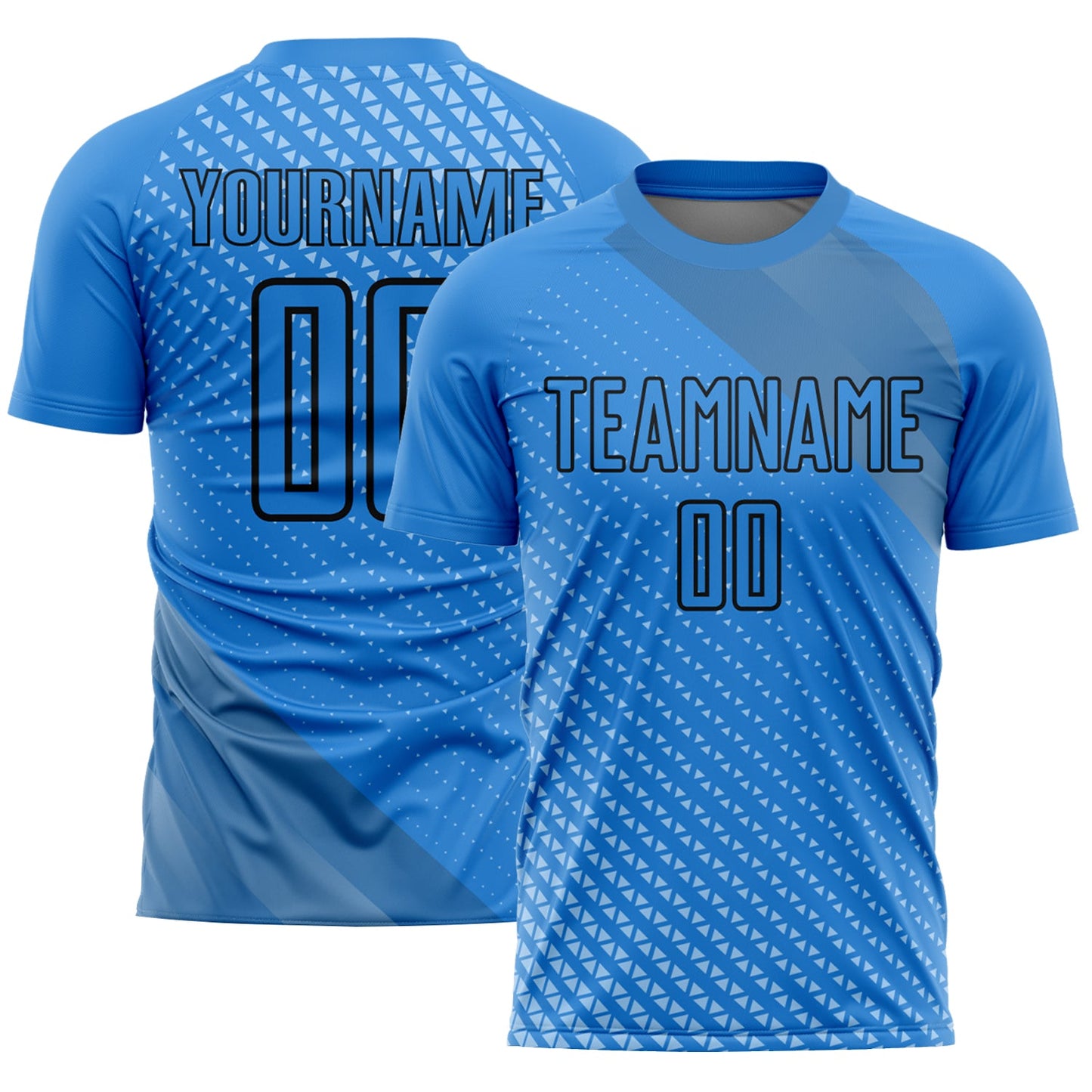 Custom Lakes Blue Black Geometric Shapes Sublimation Soccer Uniform Jersey - Main View