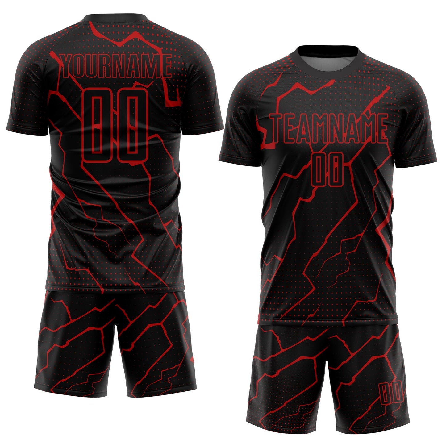 Custom Black Red Lightning Sublimation Soccer Uniform Jersey view 2