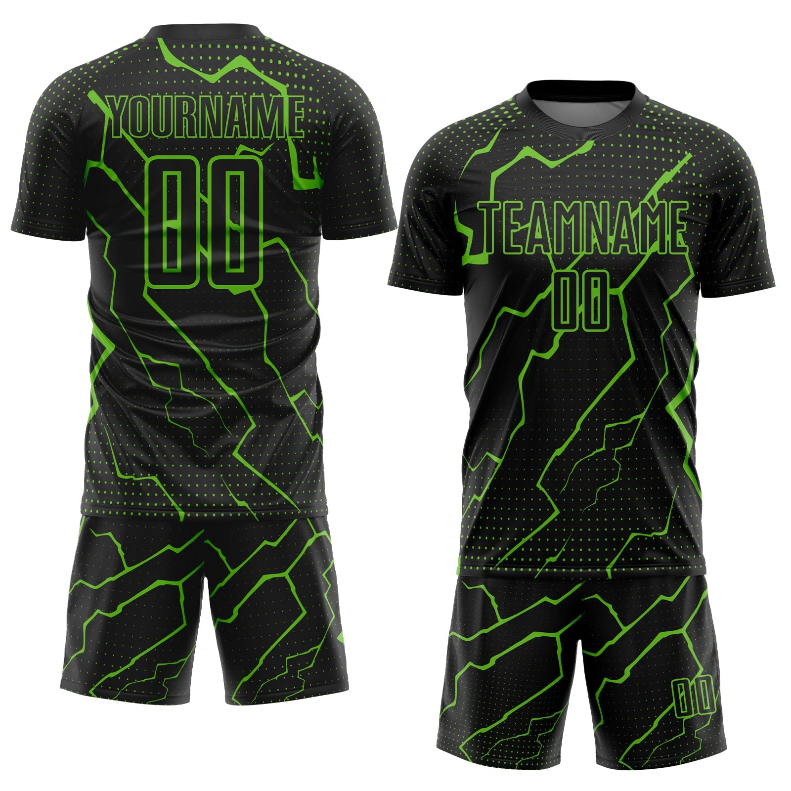 Custom Black Aurora Green Lightning Sublimation Soccer Uniform Jersey view 2