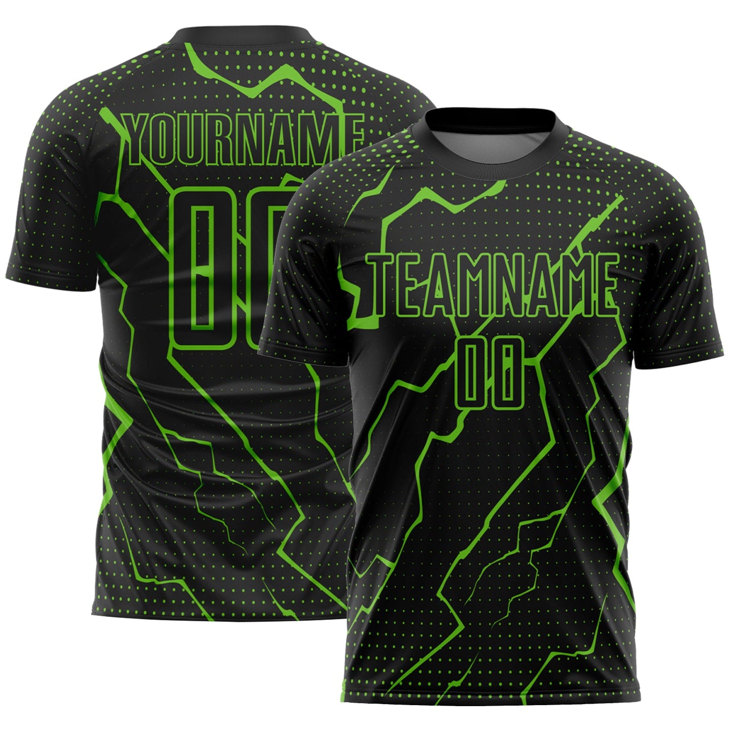 Custom Black Aurora Green Lightning Sublimation Soccer Uniform Jersey - Main View