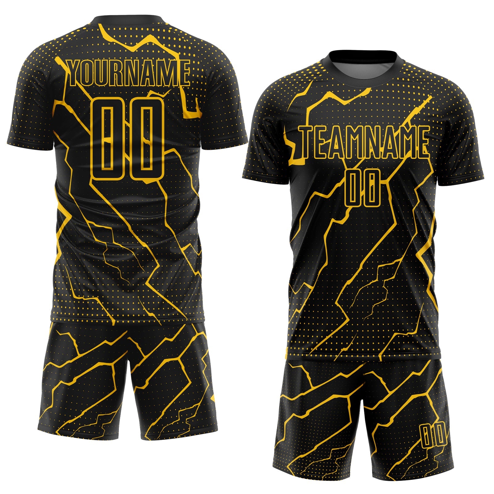 Custom Black Yellow Lightning Sublimation Soccer Uniform Jersey view 2