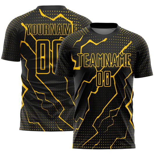 Custom Black Yellow Lightning Sublimation Soccer Uniform Jersey - Main View