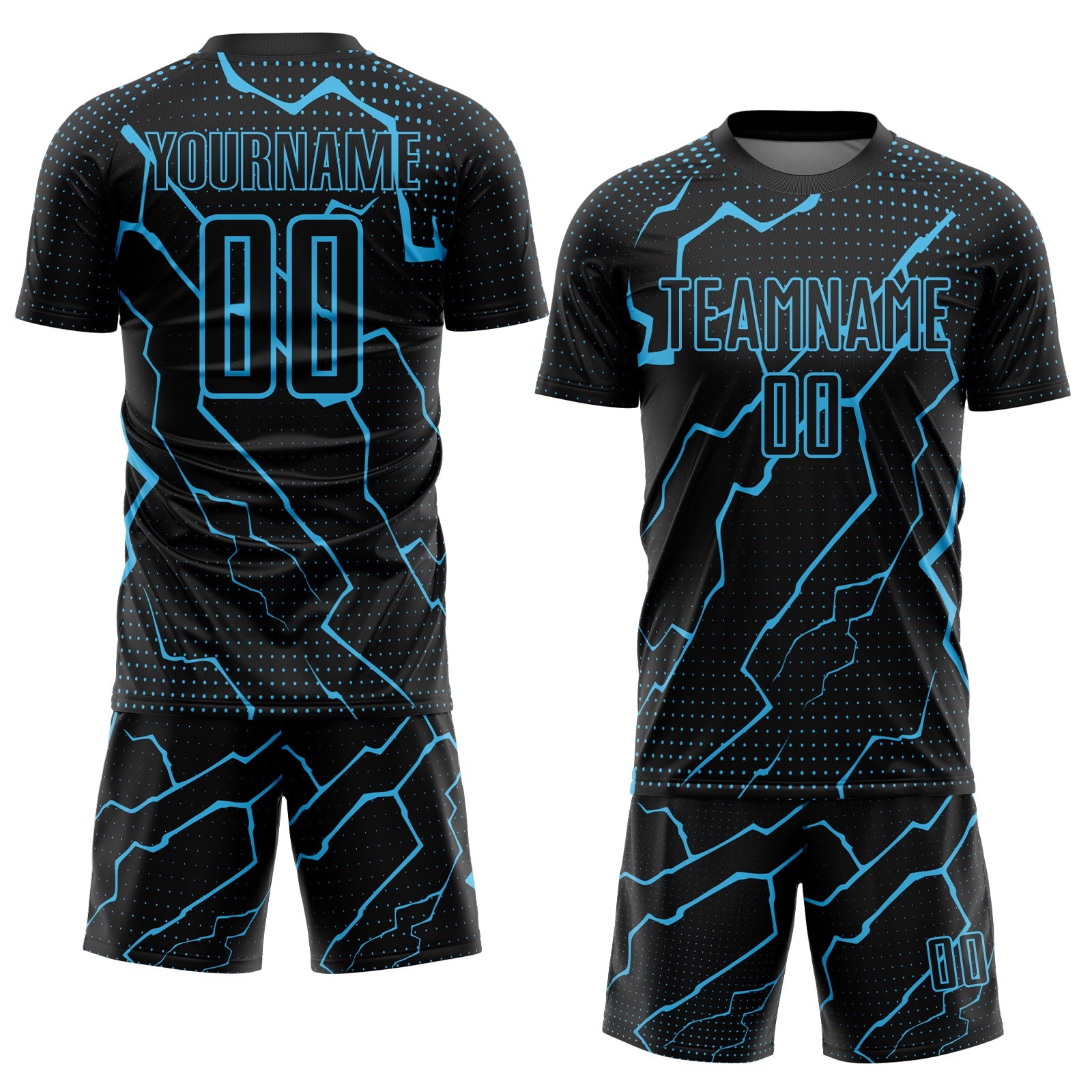 Custom Black Sky Blue Lightning Sublimation Soccer Uniform Jersey view 2