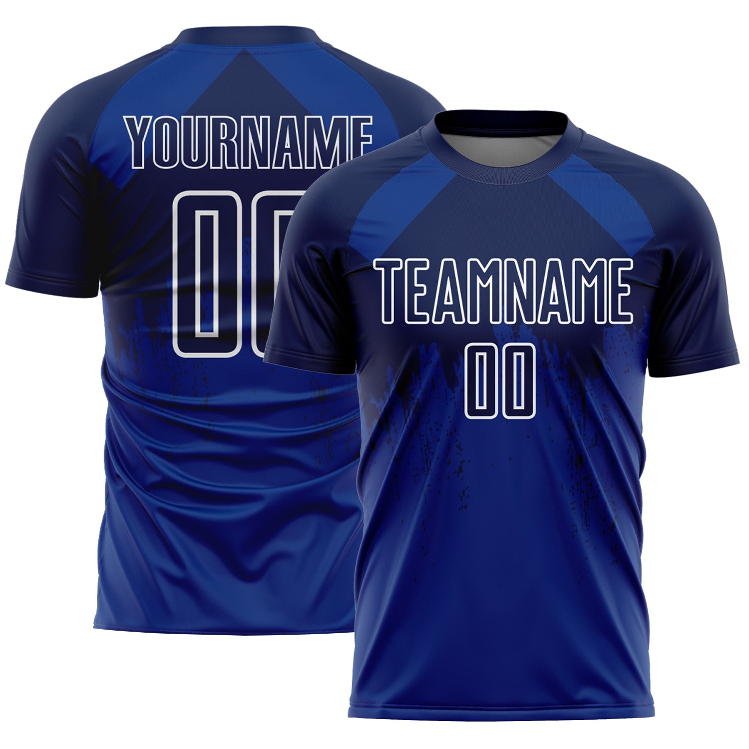 Custom Royal Navy-White Dripping Splatter Art Sublimation Soccer Uniform Jersey - Main View