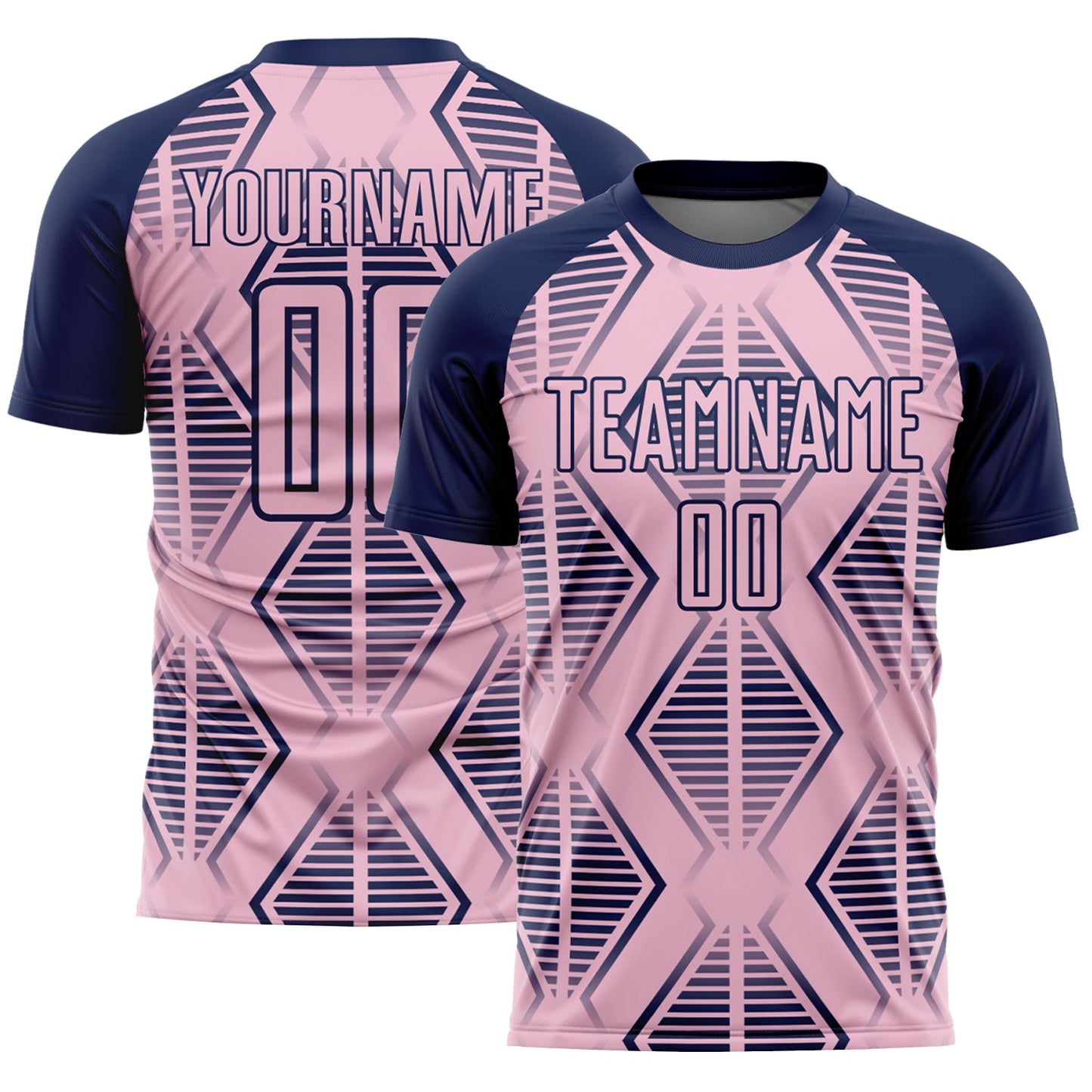 Custom Light Pink Navy Geometric Shapes Sublimation Soccer Uniform Jersey - Main View