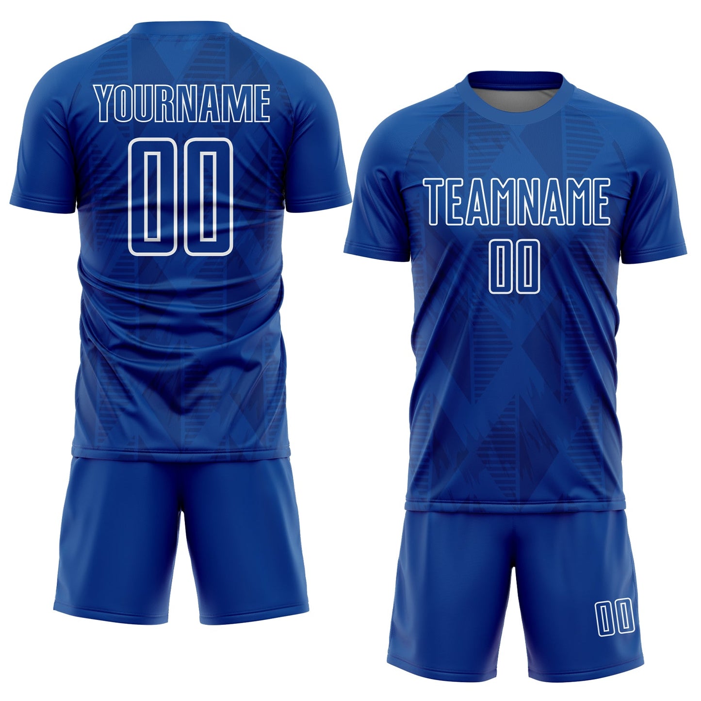 Custom Royal White Geometric Shapes Sublimation Soccer Uniform Jersey view 2