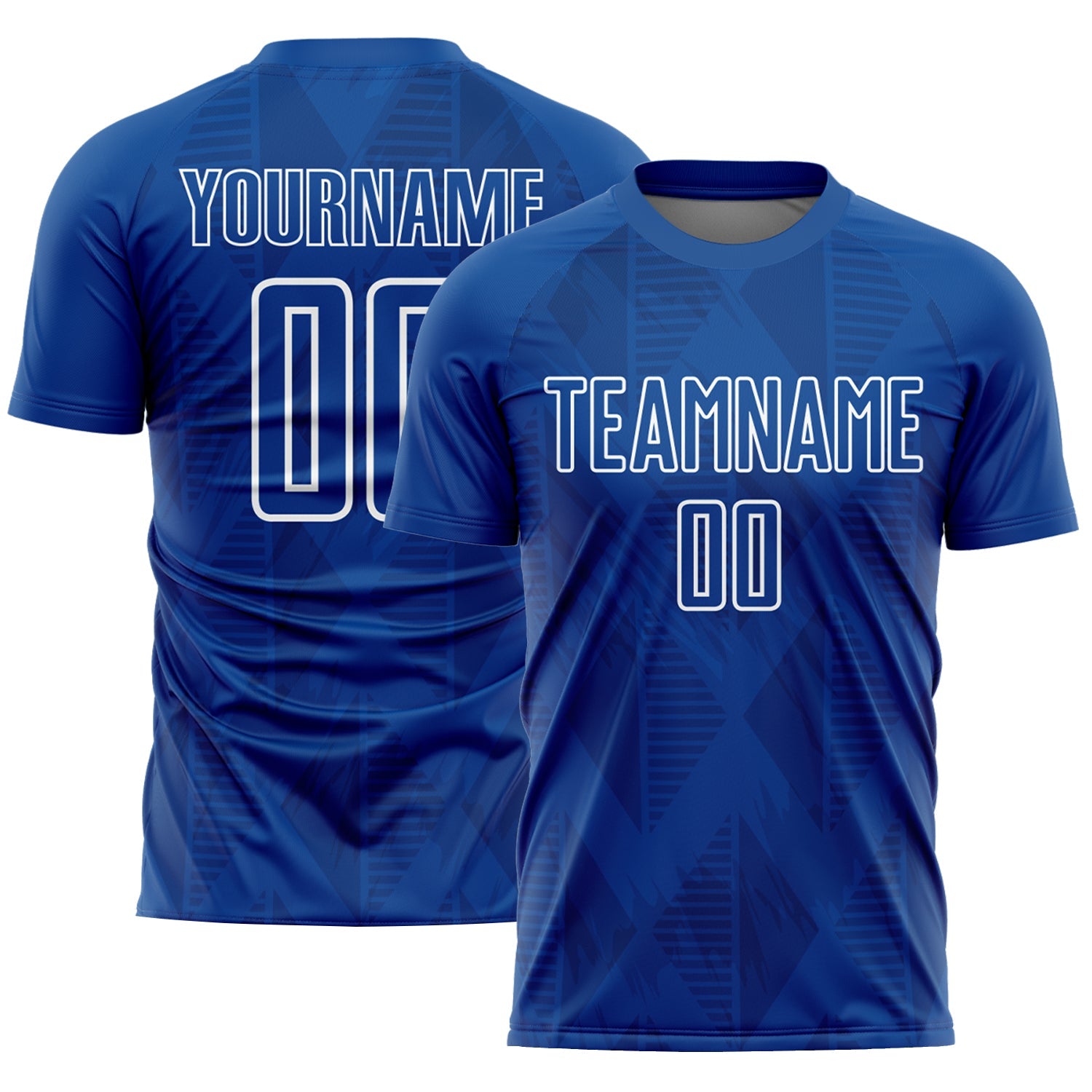 Custom Royal White Geometric Shapes Sublimation Soccer Uniform Jersey - Main View