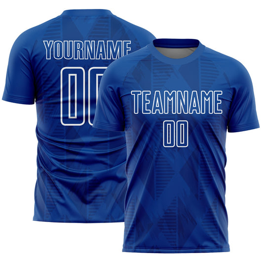 Custom Royal White Geometric Shapes Sublimation Soccer Uniform Jersey - Main View