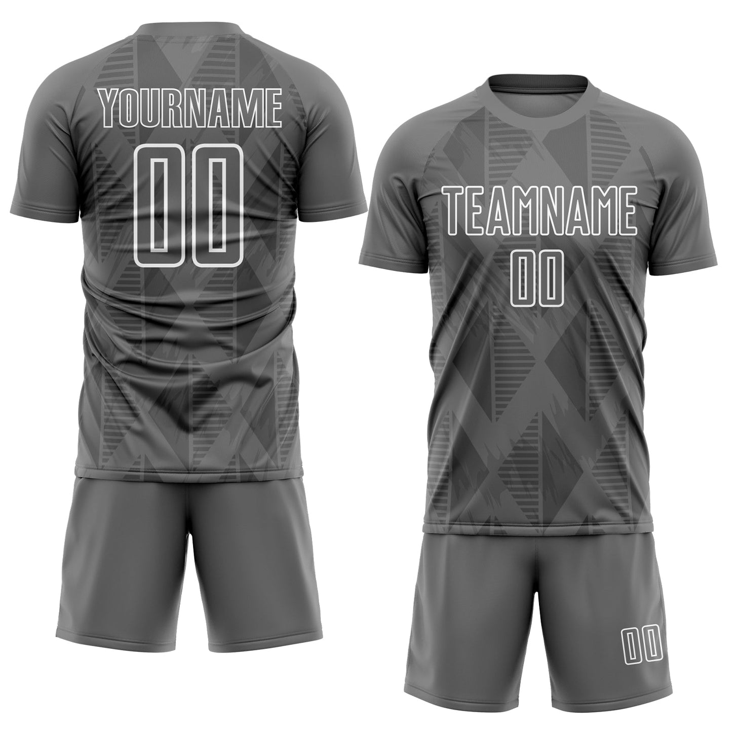 Custom Gray White Geometric Shapes Sublimation Soccer Uniform Jersey view 2