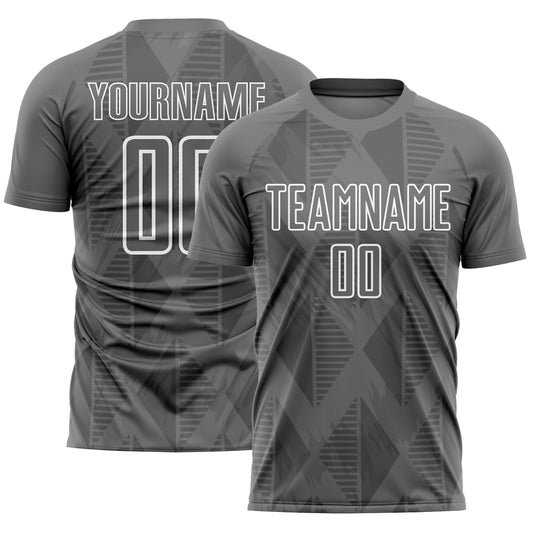 Custom Gray White Geometric Shapes Sublimation Soccer Uniform Jersey - Main View