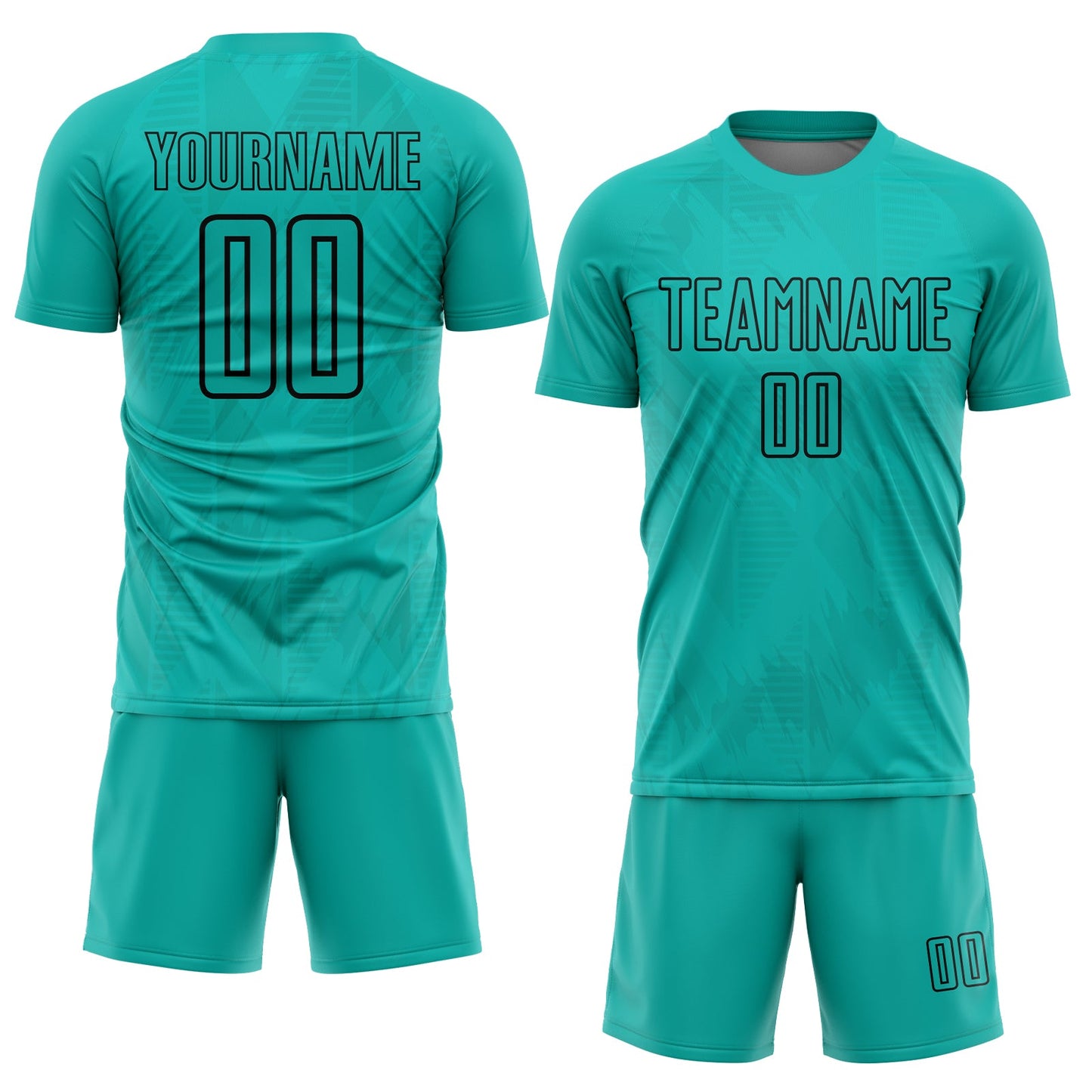Custom Aqua Black Geometric Shapes Sublimation Soccer Uniform Jersey view 2