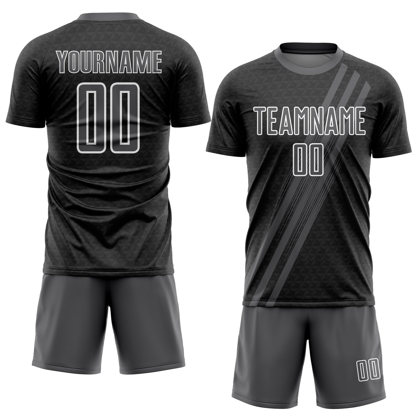 Custom Steel Gray White Diagonal Lines Sublimation Soccer Uniform Jersey view 2