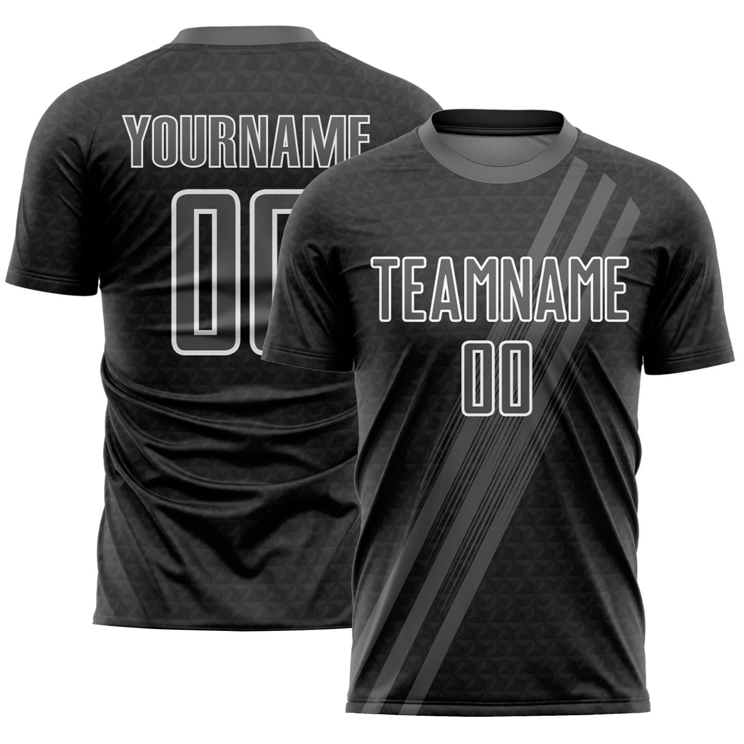 Custom Steel Gray White Diagonal Lines Sublimation Soccer Uniform Jersey - Main View
