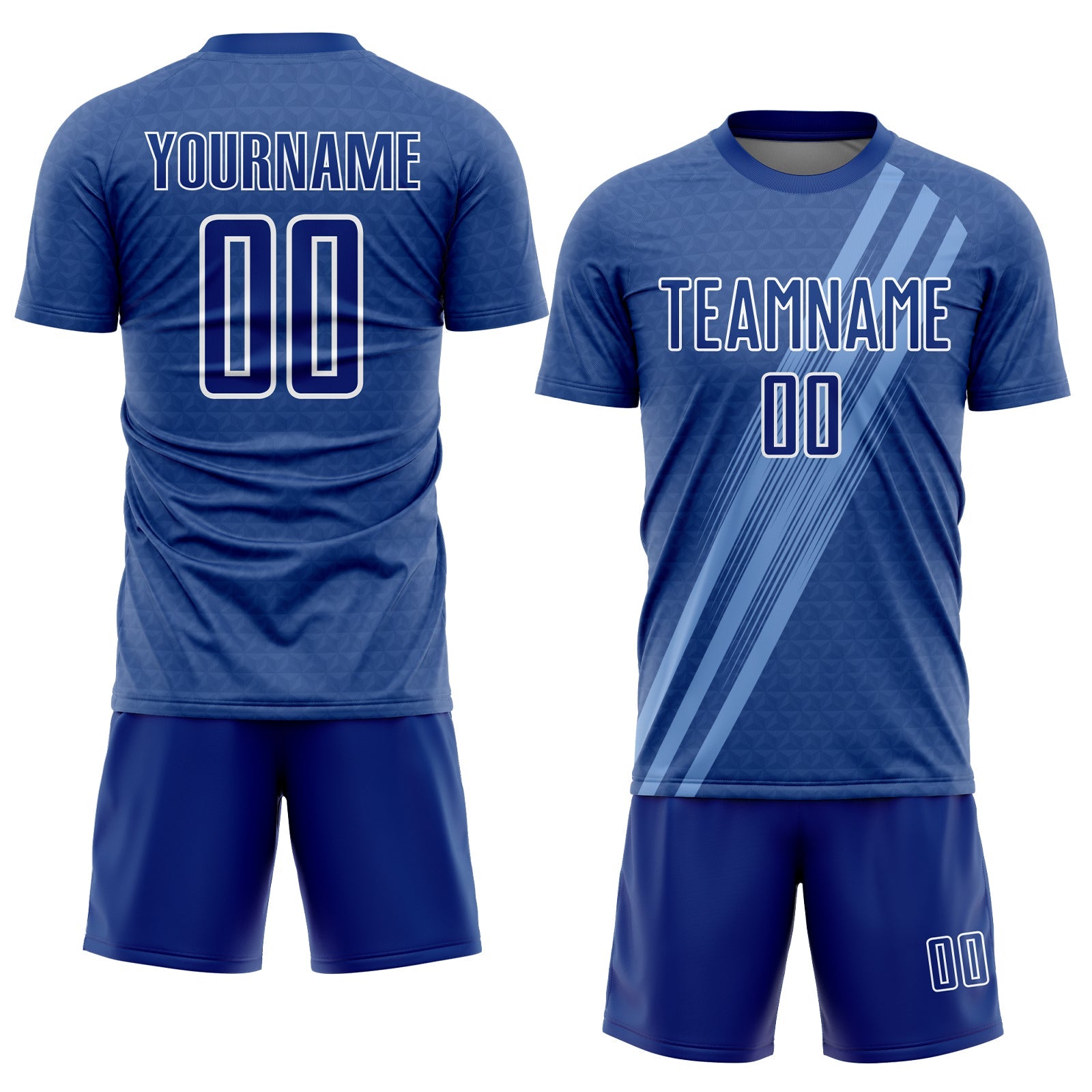 Custom Royal White Diagonal Lines Sublimation Soccer Uniform Jersey view 2